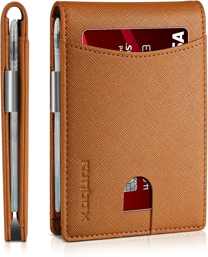 RUNBOX Slim Money Clip Wallets for Men RFID Blocking 11 Card Holder Minimalist Small Leather Bifold Men's Front Pocket Wallet Gift Box