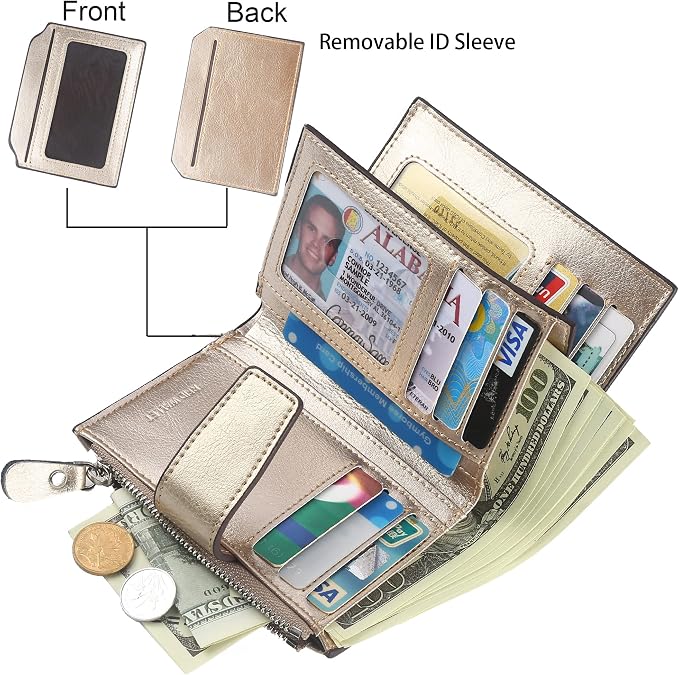 Lavemi Small Compact Women Wallet RFID Blocking Genuine Leather Bifold Purse with ID Windows