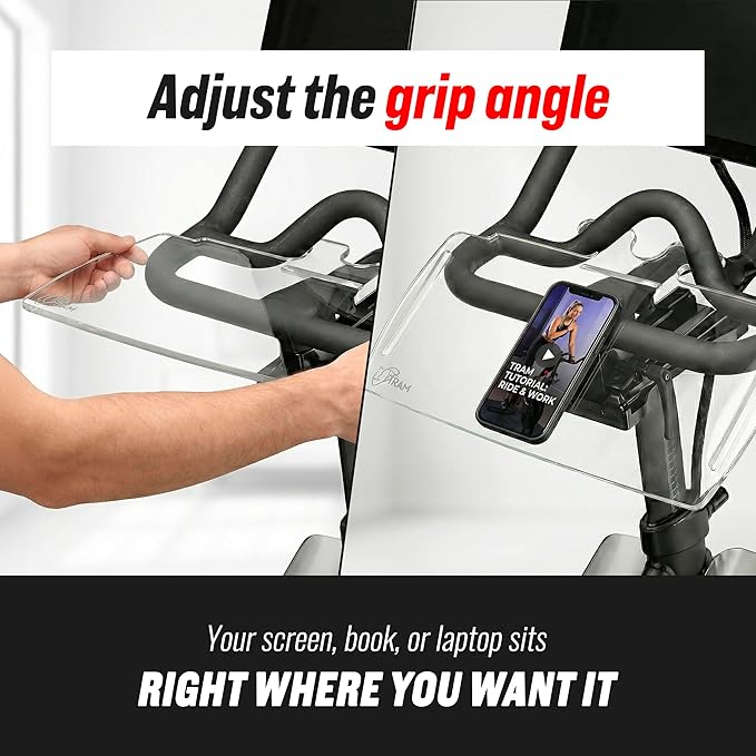 TFD The Tray V2 for Peloton Bike Original Models, Flat Acrylic Desk Tray with Phone and Pen Holders, Laptop and Tablet Tray for Work, Reading, or Viewing While Riding, Clear