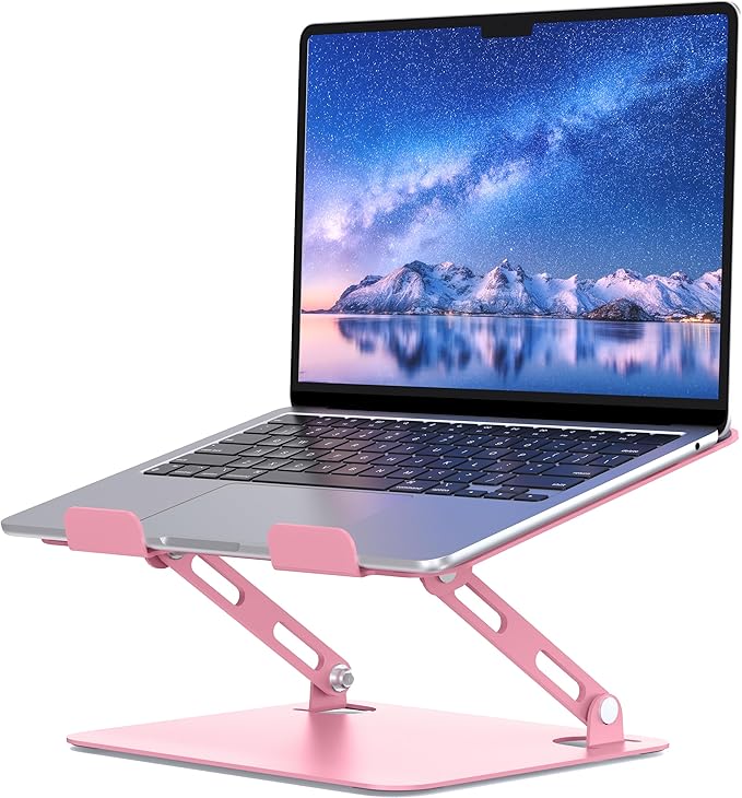 SOUNDANCE Laptop Stand for Desk, Portable Adjustable Laptop Riser, Ergonomic Design Computer Holder, Metal Laptop Mount Elevator Compatible with 10 to 15.6 Inches PC Computer, Pink