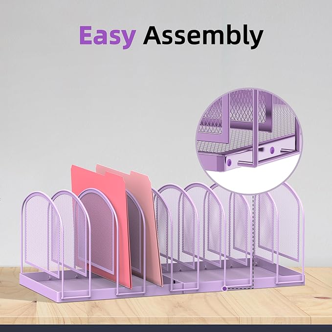 SUPEASY File Organizer 9-Section Mesh Desk Organizer, Upright File Organizer Desktop Organizer File Sorter, File Folder Holder for Office Supplies, Purple