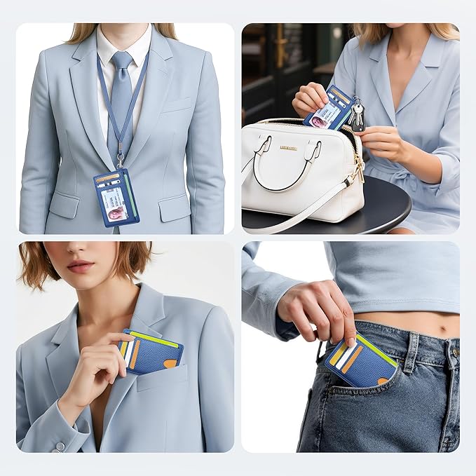 Mayski Slim Wallet, Credit Card Holder for Women, Minimalist Front Pocket RFID Blocking Card Cases, Small Wallet Women Men(Litchi Ocean Blue)