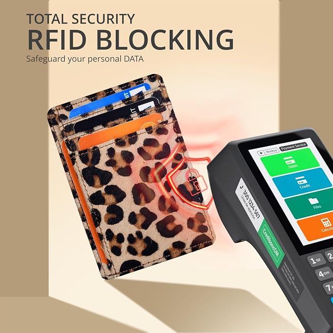 Oak Leathers Leather Slim Minimalist Wallet for Men & Women RFID Front Pocket Leather Card Holder Wallets (Small Leopard)