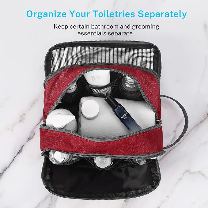 Gonex Travel Toiletry Bag Nylon, Shaving Bag Toiletry Organizer Red
