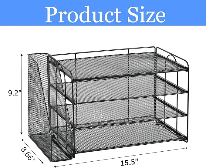 gianotter Dual Monitor Stand Riser + 4-Tier Paper Organizer (Black)