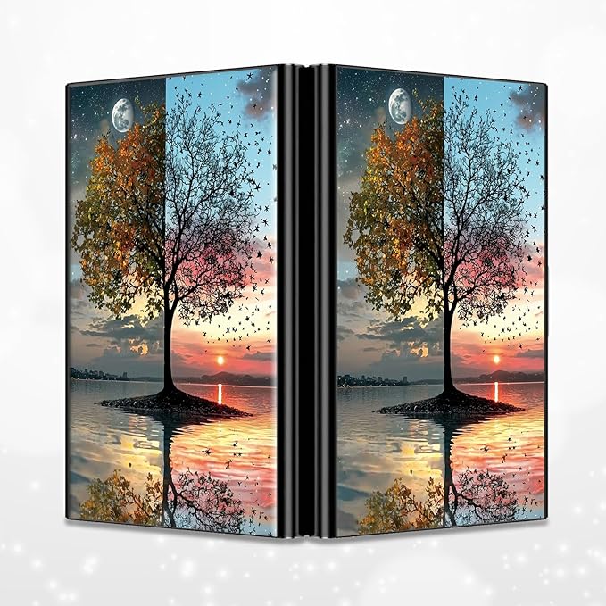 Slim Credit Card Holder, Day and Night Art Tree RFID Blocking Metal Wallet for Men & Women, Aluminum Minimalist Hard Case Pocket-Sized Business Cards Organizer (Fits Up to 10 Cards)