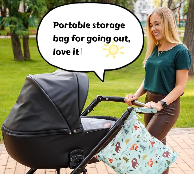 Wet Dry Bag for Cloth Diapers, 2PCS Waterproof Reusable Wet Bag with Zippered Pockets, Washable, Reusable for Travel, Beach, Pool, Stroller, Diapers, Dirty Gym Clothes, Swimsuits, 14x12In & 12x11In