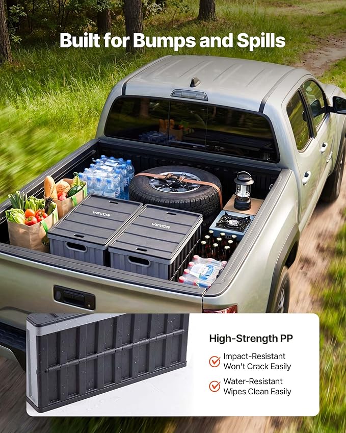 VEVOR Plastic Collapsible Storage Bins with Lids, 65L 2 Packs, Stackable Folding Storage Crates with Handles, Holds 84 lbs Per Bin, Heavy Duty Containers, Space-Saving Baskets, for Home Organizing