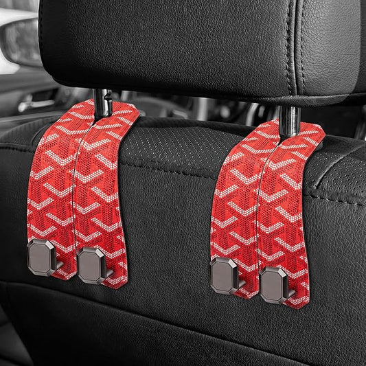 2PCS Car Hooks for Headrest, Faux Leather Purse Hook for Car Seat Back Organizers and Storage, Double Metal Purse Holder Bag Hanger, Universal Car Interior Accessories for Women Man