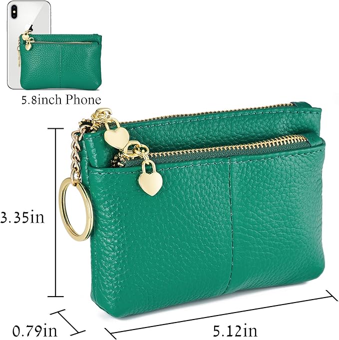 ZOOEASS Women Genuine Leather Zip Mini Coin Purse With Key Ring Triple Zipper Card Holder Wallet