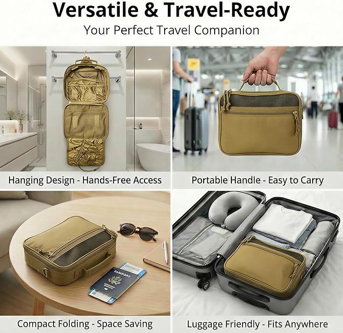 VELVEBAG ﻿Tactical Toiletry Bag for Men, Mens Toiletry Travel Bag, Hanging Dopp Kit Waterproof TravelShaving Hygiene Bag, Bathroom Multi-pocket Organizer, for Short Trips, Camping & Gym, No Molle