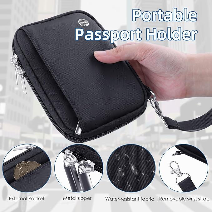 WALNEW Passport Holder for Travel - RFID Blocking Travel Wallet Essentials Organizer with Card Slots & Zipper Pocket (Women/Men)
