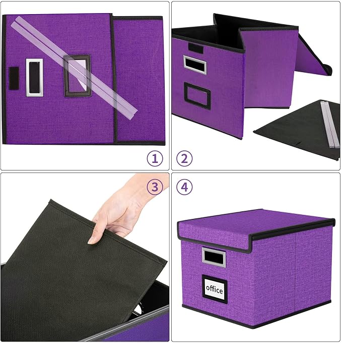 Upgraded File Organizer Boxes with Lids, Linen Hanging Filing & Storage Boxes with Plastic Slides for Office/Decor/Hom, Universal Hanging Filing Organization Boxes for Letter/Legal Folder