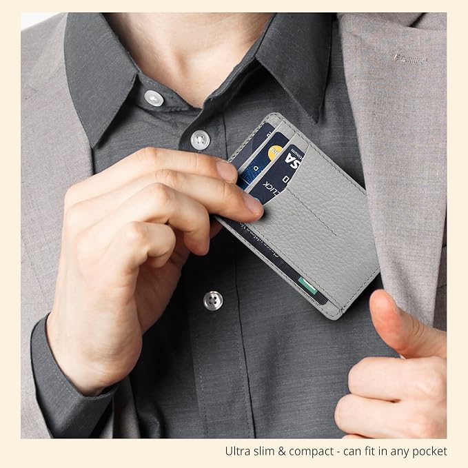 Oak Leathers Leather Slim Minimalist Wallet for Men & Women RFID Front Pocket Leather Card Holder Wallets (Grey)
