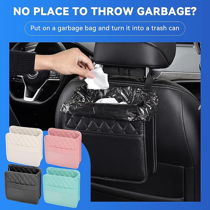 Car Back Seat Organizer, Waterproof PU Leather Car Seat Back Hanging Bag, Multifunctional Car Storage Bag Vehicles Interior Accessories for Adults, Universal for Most Cars (Beige)