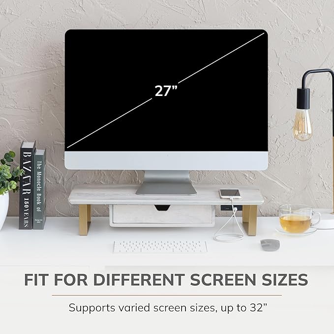 Anji Mountain Monitor Stand - Desktop Organizer & Laptop Riser, Ergonomic Monitor Riser, Space-Saving Monitor Stand for Desk, Durable Construction, Easy Assembly, Ideal for Home & Office,White Wash