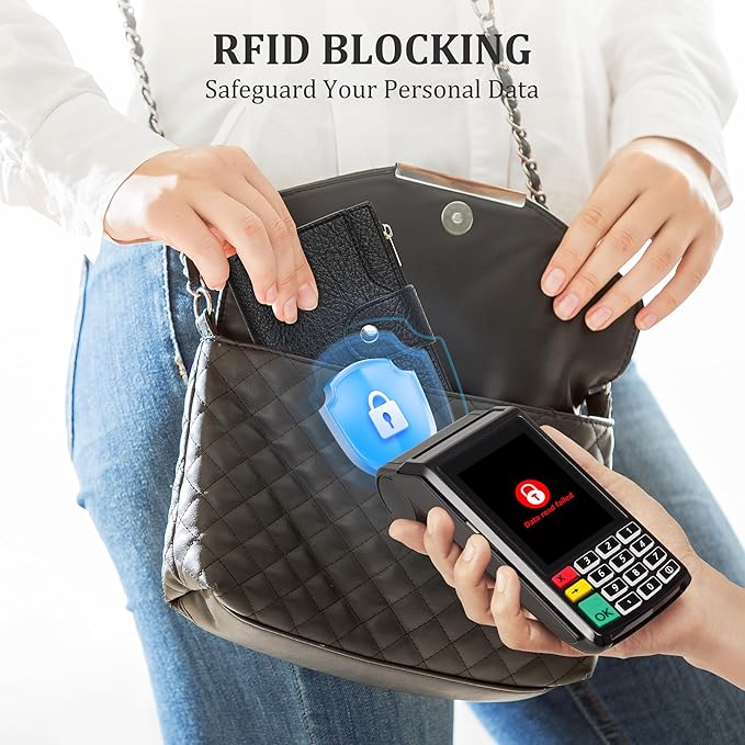 Airkit Small Women's Bifold Wallet, RFID Blocking Credit Card Holder with Zipper, Travel Cute Coin Pocket Wallet for Ladies, Black