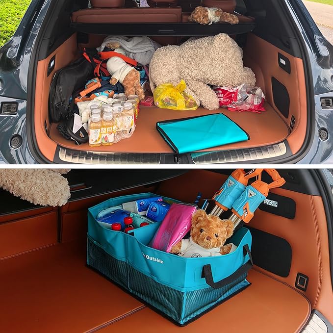 HiMagics Collapsible Waterproof Car Trunk Organizer, Soft PVC Storage Bin with Rugged PVC-Coated Fabric for SUV & Truck (Aqua Blue, PLUS)