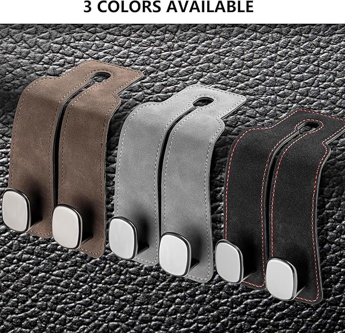 Premium Leather Car Headrest Hook for Purses and Bags - Seat Back Storage Holder (Black, 1 Pack)