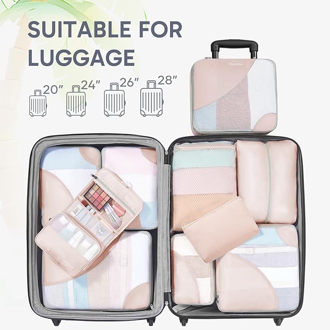 10 Set Packing Cubes for Travel, Gifts for Women Mom,Anti-Tearing Suitcase Organizer for Luggage with Shoe & Hanging Toiletry Bag,OlarHike Vacation Essentials & Accessories for Cruise Ship