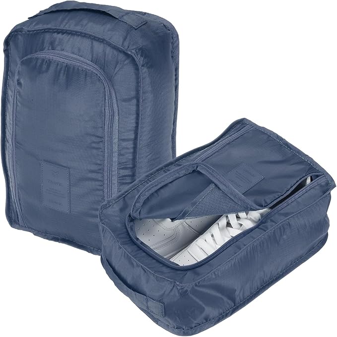 Foldable Travel Shoe Bag, Waterproof Shoe Pouches Organizer with Handle Travel Packing Cubes -Fitting for Storing (Sneakers/Sandals/Fitness Shoes) 2 Pcs & Navy Blue