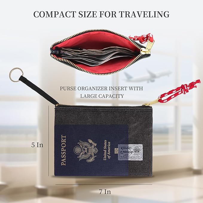 Rough Enough Passport Wallet for Men Women Compact Travel Pouch for Documents ID Essentials with Key Ring Heavy Duty Canvas