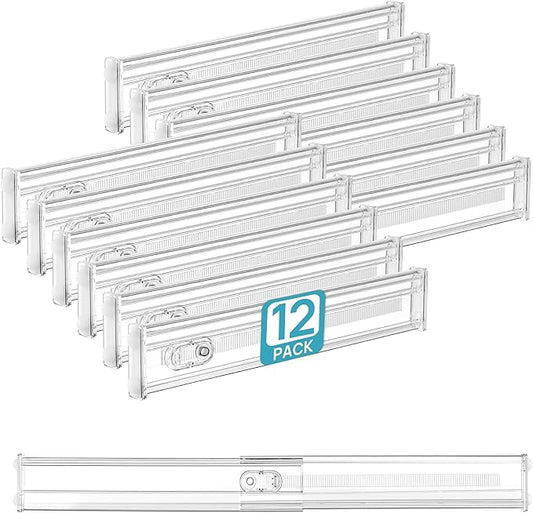 Vtopmart 12 Pack 2.36" Short Upgrade Drawer Dividers for Kitchen Drawer, 12.8"-22.3" Expandable Kitchen Drawer Organizer, Clear Plastic Organizer Separator for Flatware, Utensil, Cutlery, Underwear