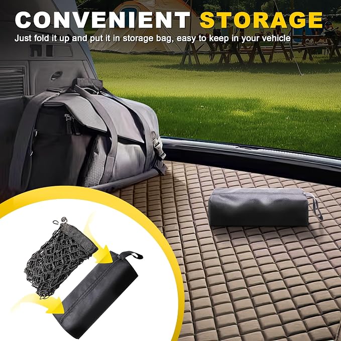 BUMBEE Heavy Duty Mesh Cargo Net 3 Pocket Trunk Bed Storage for 2005-2024 Toyota Tacoma Car, SUV, Pickup Truck Bed with Metal Carabiners Storage Bag(46x14x17Inch)