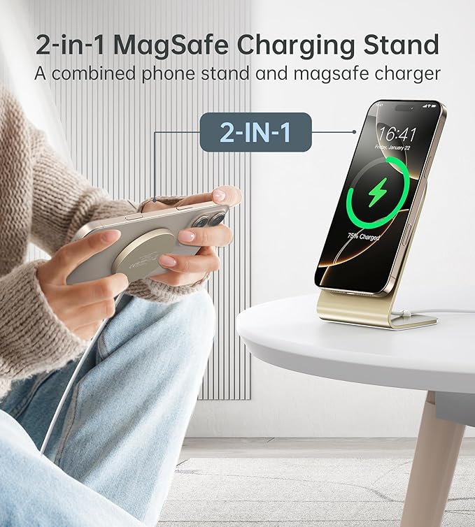 Magnetic Wireless Charger for iPhone 17/16/15/14/13/12 - Mag Charger+20W USB C Adapter, Fast Wireless Charging Stand/Pad with 5ft Cable for iPhone 17/16/15/14/13/12 Pro Max Plus Mini 17 Air, Gold