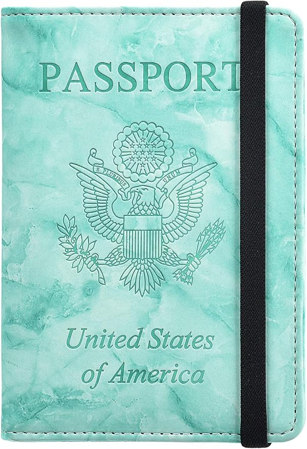 HerriaT Marble Leather Passport Holder Cover Case RFID Blocking Travel Wallets Card Case for Women Men(Green)