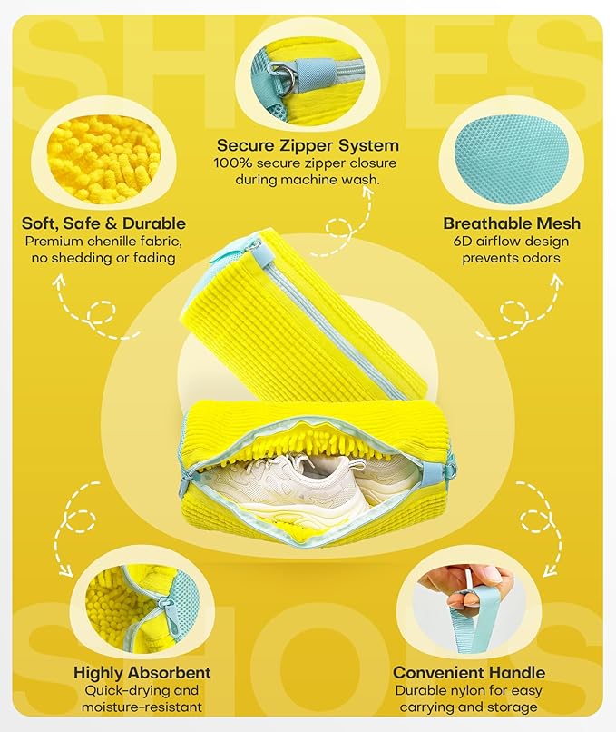 3-IN-1 Laundry & Shoe Washing Machine Bag Kit : Laundry Shoe Bag for Washer and Dryer,Reusable Shoe Cleaning Bag for Sneakers,Tennis,Self-locking Zipper & Microfiber,Include 3 Laundry Bag & 2 Shoe Bag