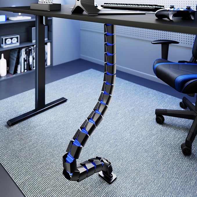 ARES WING Under Desk Cable Management Spine, Screw On Vertebrae Cable Management for Standing Desk, Length Adjustable Cord Organizer with 20 Modular Vertebrae for Office and Gaming Desks, Blue