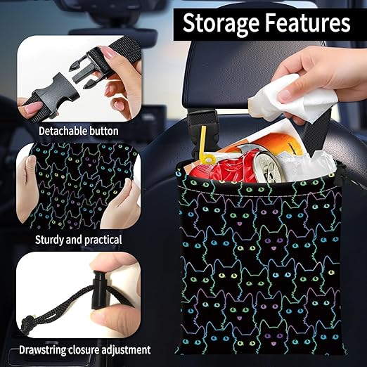 Car Trash Bag Large Hanging Can for Back of Seat, Cute Waterproof Car Garbage Bag for Vehicle, Travelling, Outdoor Cute Colorful Cat