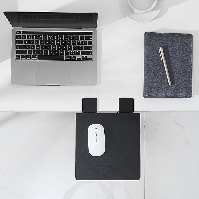 ETHU Desk Extender Tray, 9.4"x9.1" Ergonomics Computer Arm Wrist Rest for Desk, Foldable Keyboard Drawer Tray Clamp On Mount Easy to Install, Armrest Support for Home and Office (Black)