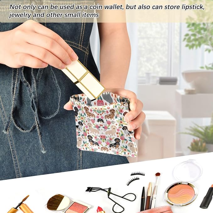 Dachshund Women's Waterproof PU Leather Coin Purse, Slim Travel Wallet with Zipper - Compact Card Holder & Jewelry Organizer for Cash, Keys, Lipstick