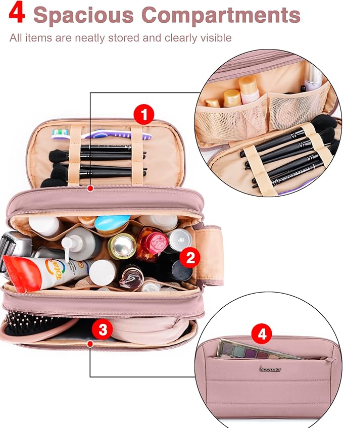 COOSKY Toiletry Bag for Men & Women, Cruise Ship Travel Essentials, Shaving Dopp Kit with Dry and Wet Separation, Water-resistant Bathroom Cosmetic Organizer Bag, Makeup Accessories, Dark Purple