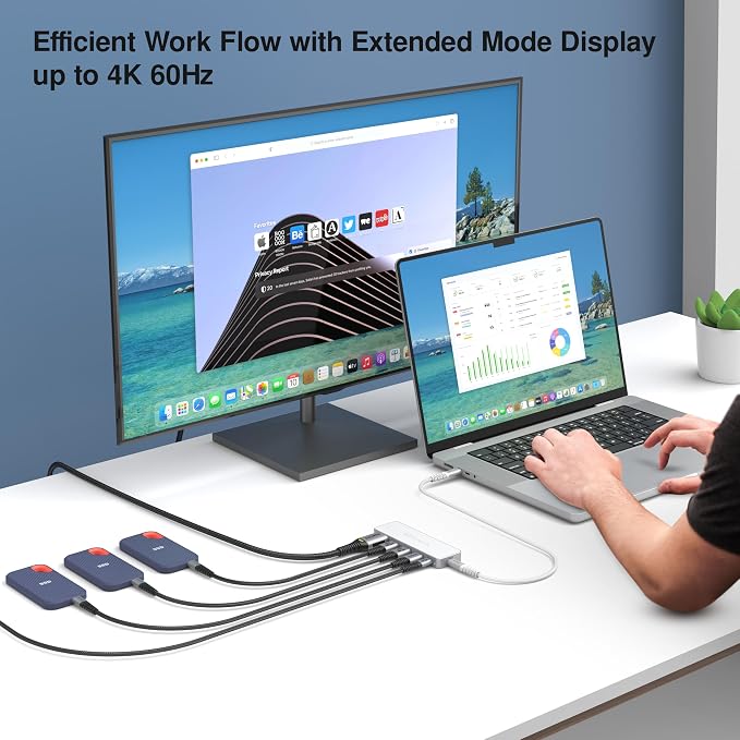 USB-C 5-in-1 Hub Pro Series: 4K 60Hz HDMI, 100W PD Charging, USB 3.0 Data, 20" Detachable Cable. Multiport Adapter for MacBook Pro/Air, iPad, Windows, Thunderbolt 3/4 (Silver White)