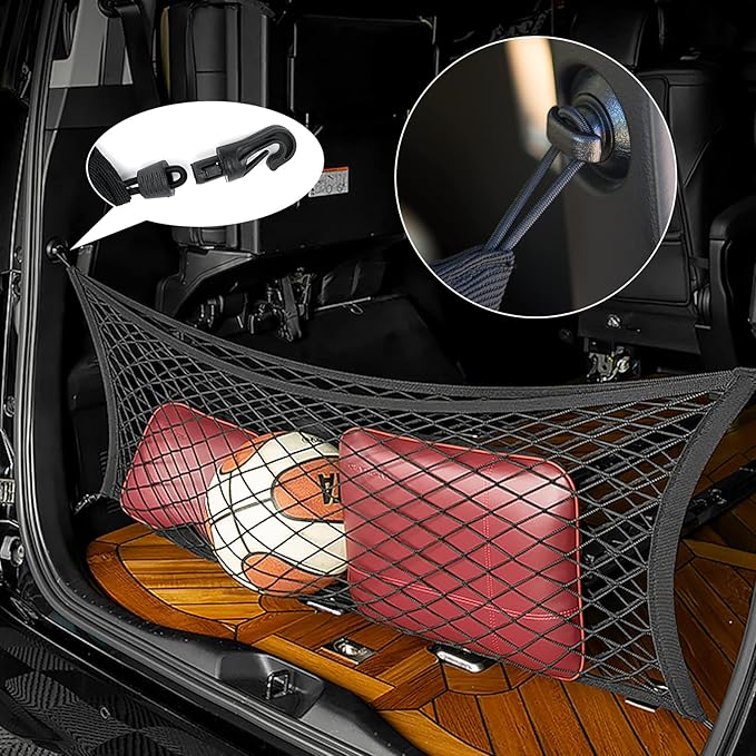 Double-Layer Trunk Cargo Elastic Net for SUV, 35"x11" Stretch to 65"x25" for Car Organizer Heavy Duty with Hooks
