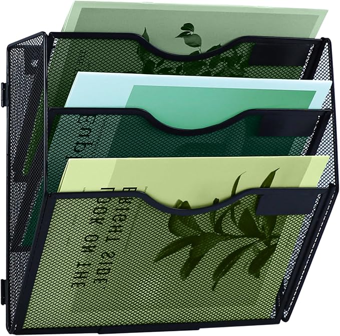 3 Tier Mesh Hanging File Organizer Vertical Wall File Organizer Wall File Holder for Office School Home, Black