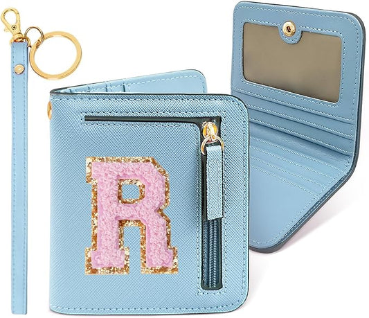 COSHAYSOO Personalized Valentines Day Easter Basket Stuffer Birthday Graduation Appreciation Thanksgiving Gifts for Girls 7 8 9 10 11 12 13 14 year old RFID Wallet Blue Small Initial Letter R