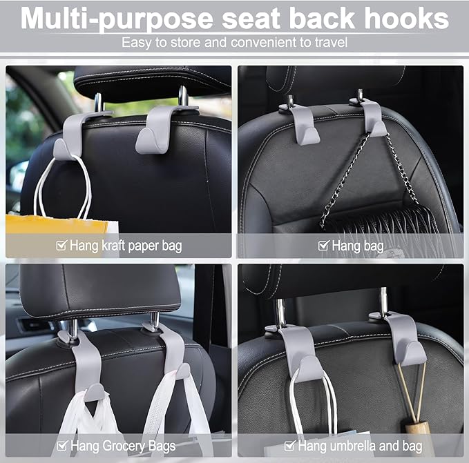 LivTee Car Seat Headrest Hook, Car Headrest Hidden Hook, 4 Pack Universal Auto Car Back Seat Hook Organizer for Purse Coat, Car Interior Accessories (Gray)