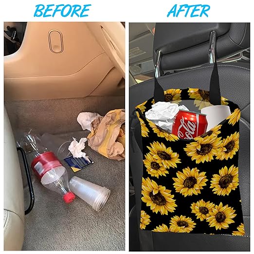 Car Trash Bag Sunflower Car Garbage Bag Hanging Car Trash Can for Back Seat with Drawstring