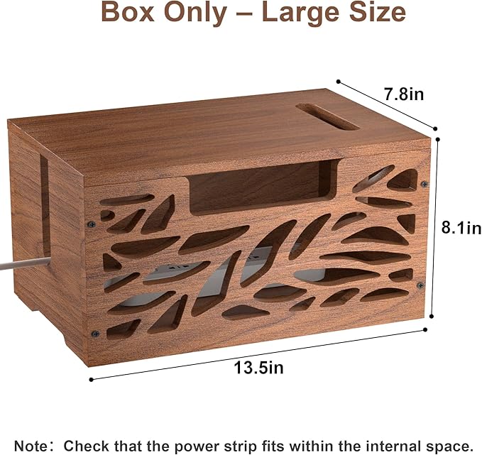 Wooden Cable Management Box, Large Cord Hider Box & Cable Organizer Box for Power Strips, Electrical Cords, Desk & Floor Cables Suitable for Home & Office