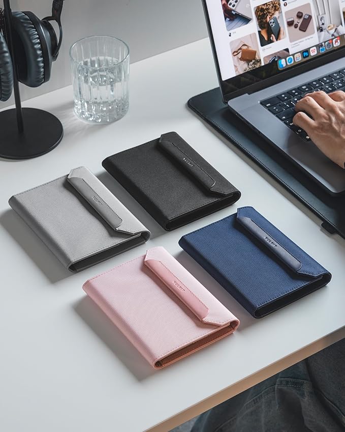 VULKIT Passport Wallet with Detachable AirTag Holder, Vegan Leather Passport Holder, RFID Blocking, Travel Essential, Magnetic Closure, Pink