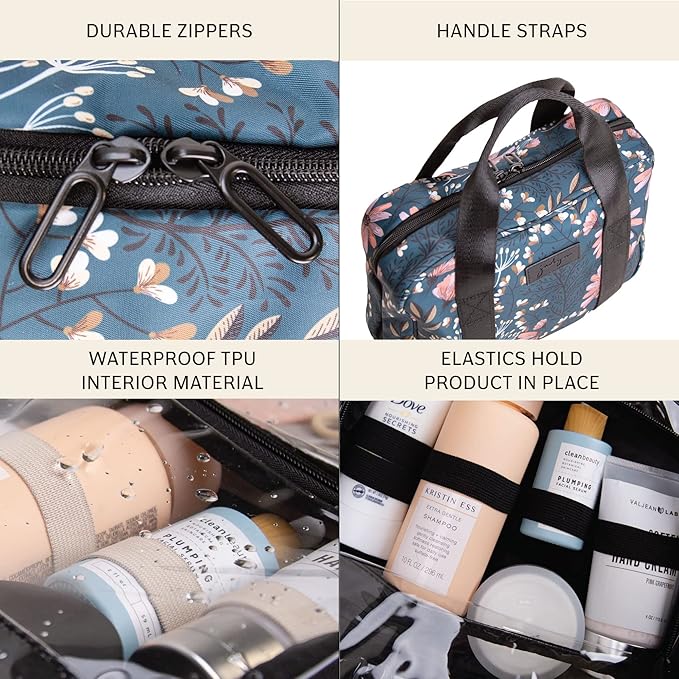 Jadyn Hanging Toiletry Bag, Expandable Toiletry Organizer for Women, Water Resistant Large Travel Cosmetic Bag for Full Size Makeup, Toiletries, Lotion, Shampoo, Accessories (Navy Floral)