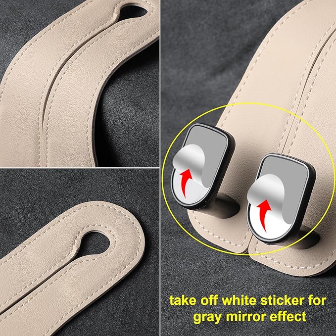 2 Pack KAFANLIN Car Headrest Hooks for Purses and Bags Cute Leather Car Seat Back Head Rest Double Hooks for Bags Cute Pink Beige Car Accessories Headrest Back Seat Handbags Hook (Beige 2 Pack)