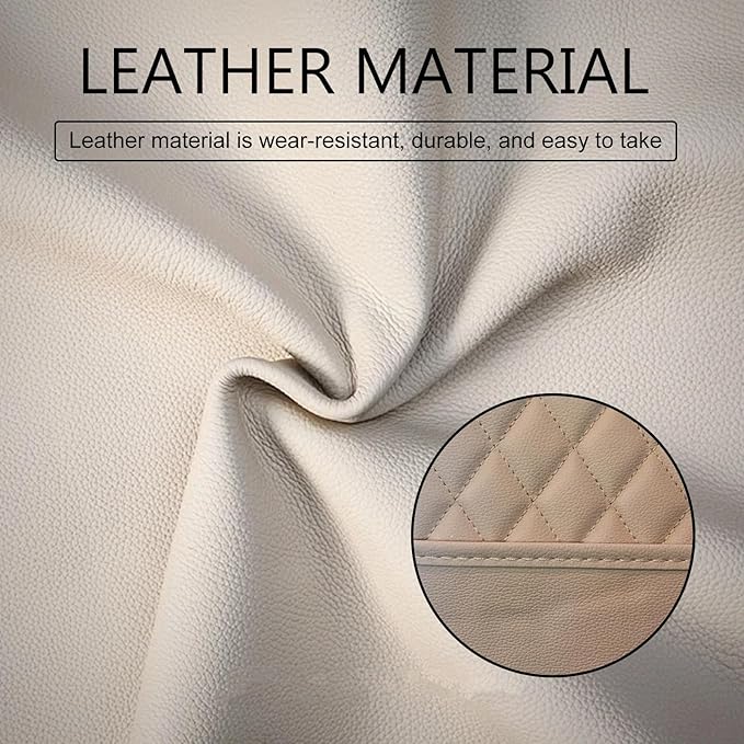 Car Seat Back Organizer, PU Leather Auto Hanging Storage Pocket, Multipurpose Upgrade Waterproof Back Seat Organizer, Travel Essential Accessory, Universal for Most Cars (Beige)