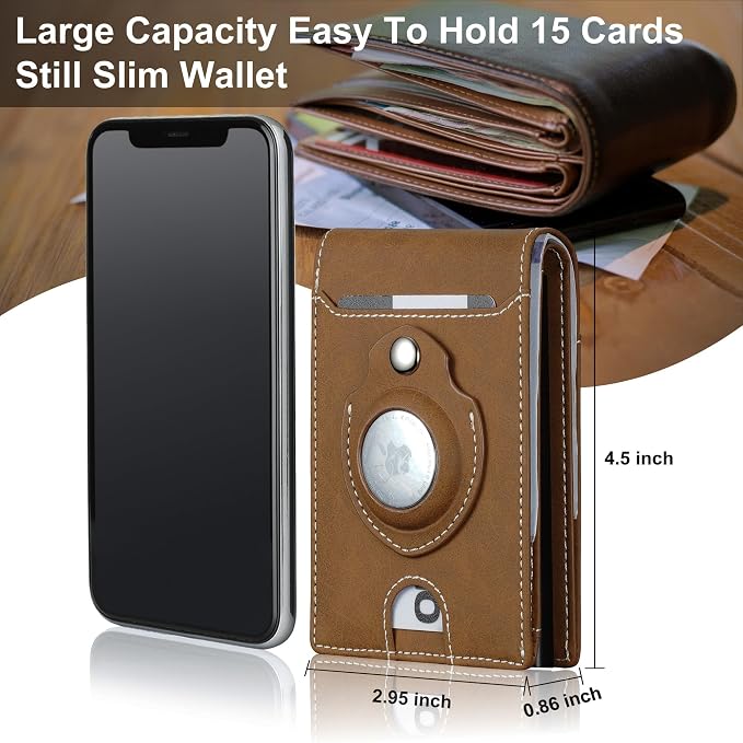 furid Airtag Wallet For Men - Smart Apple Air Tag Wallet with Airtag Holder, Rfid Pop Up Slim Minimalist Wallets,Gifts Boxed
