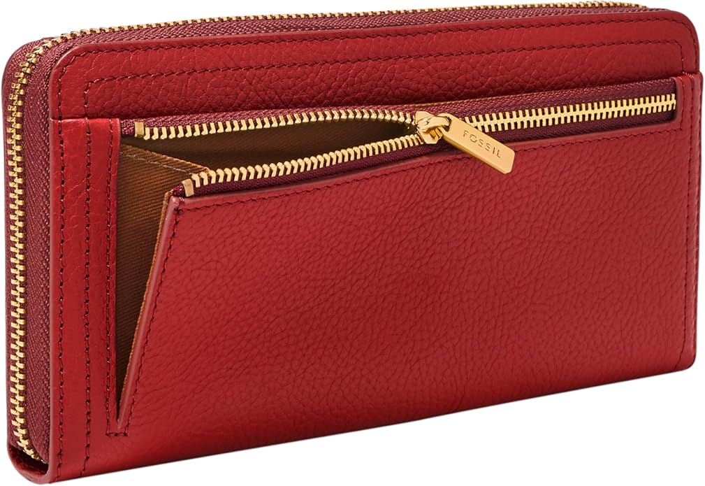 Fossil Women's Logan Leather RFID-Blocking Zip Around Clutch Wallet with Wristlet Strap for Women
