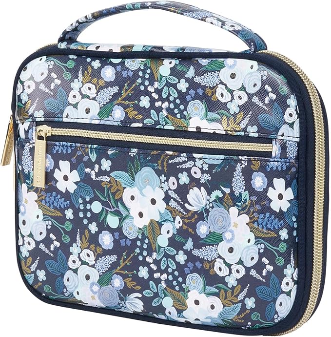 Rifle Paper Co. Electronic Organizer Travel Case - Portable Tech Pouch w/Multiple Storage Mesh Pockets for Cable, Cord, Charger, Power Bank, AirPods - Airplane Travel Essentials Bag -Garden Party Blue